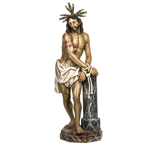 Cristo en la columna 180cm pasta de madera dec. antigua 1