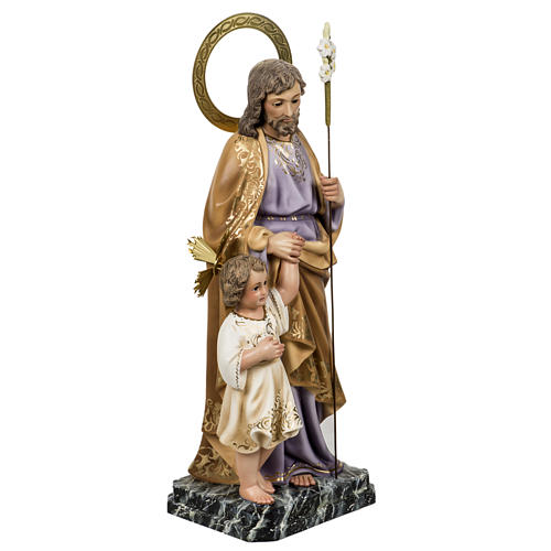 Saint Joseph with baby statue 60cm in wood paste, elegant finish 5