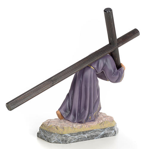 Gesù con la croce in spalla 30 cm pasta di legno dec. elegante 3
