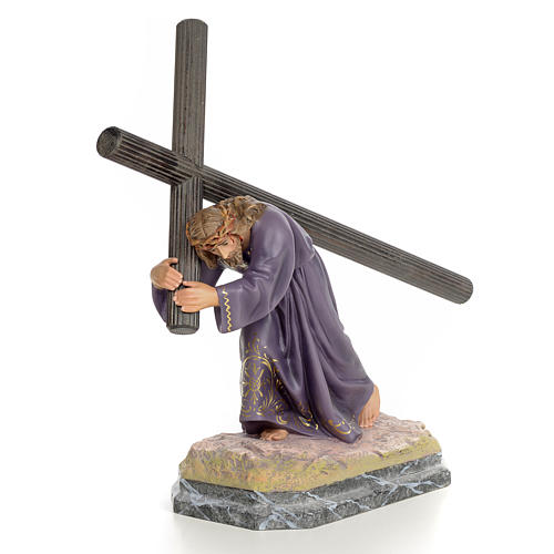 Gesù con la croce in spalla 30 cm pasta di legno dec. elegante 4