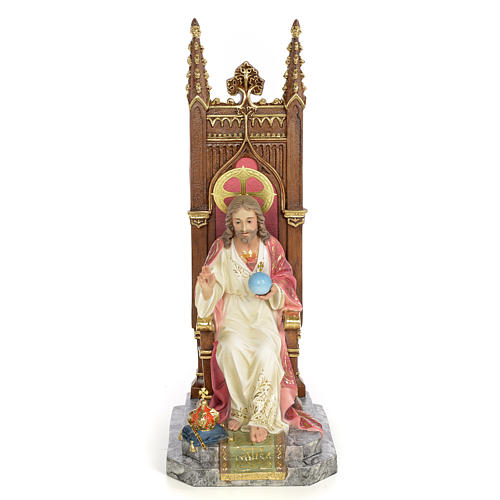 Sacred Heart of Jesus on throne statue 30cm, wood paste, elegant 1