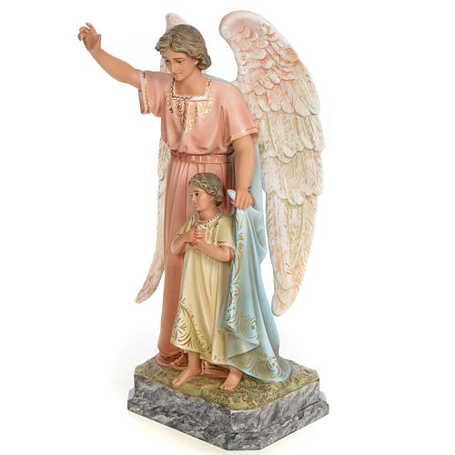 Angelo custode in Legno, Angeli classici, vendita scultura in legno, 24 cm,  Colorato, acquisto sculture in legno