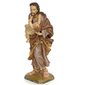St Joseph et enfant 80 cm pâte à bois fin. vieillie