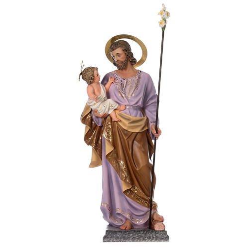San Giuseppe con bambino 120 cm pasta di legno dec. elegante 1