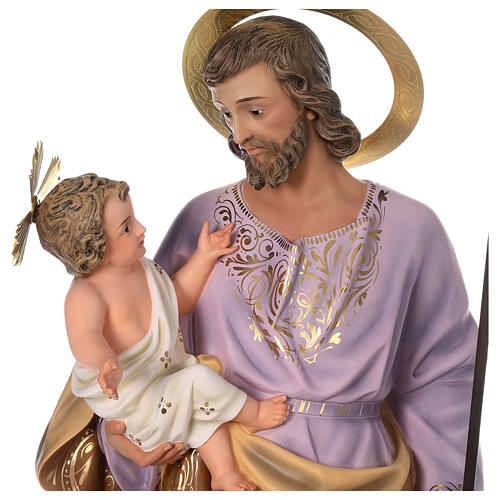 San Giuseppe con bambino 120 cm pasta di legno dec. elegante 2