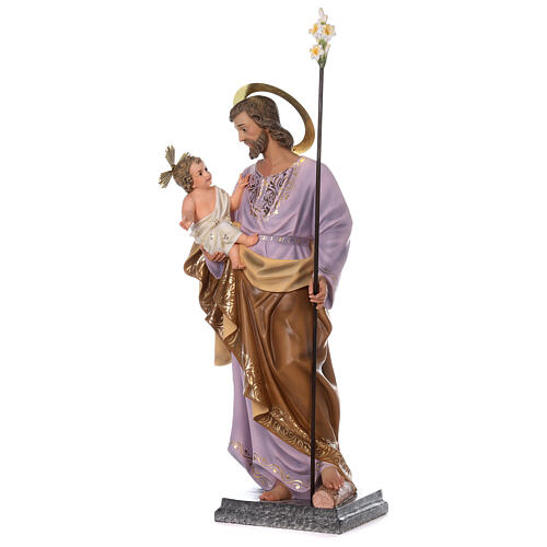 San Giuseppe con bambino 120 cm pasta di legno dec. elegante 3