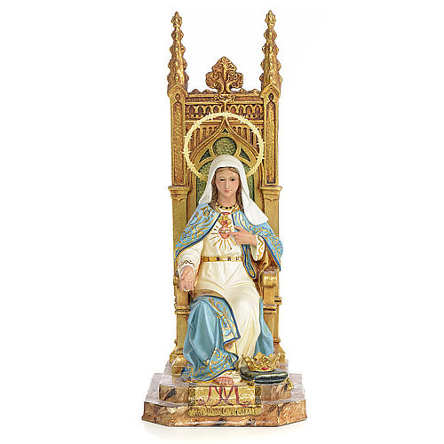 Sacré-Coeur de Marie sur trône 40 cm pâte bois finition supérieu 1