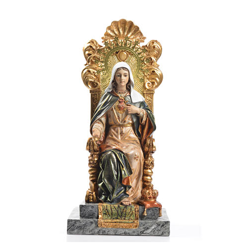 Sagrado Corazón de María entronizado 40 cm de pasta de madera, acabado superior 1