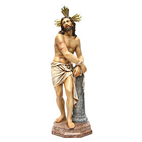 Jésus à la colonne 60 cm pâte à bois fin. vieillie