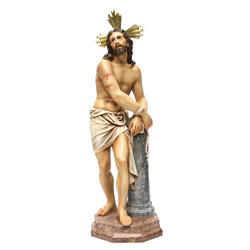 Jesus tied to the column 60 cm wood paste antiqued decoration 1