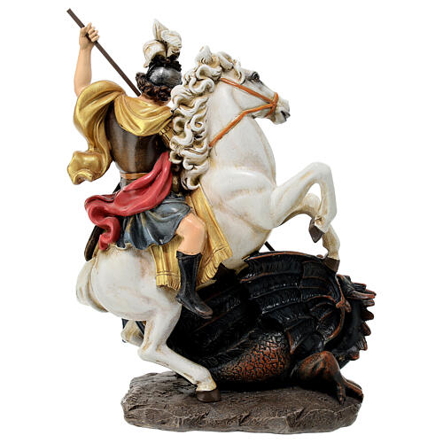 Statue St George Dragon painted wood pulp 20 cm 6
