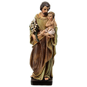 Statue Saint Joseph avec Enfant Jésus pâte à bois peinte 20 cm