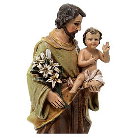 Imagem São José com Menino Jesus pasta de madeira pintada 20 cm