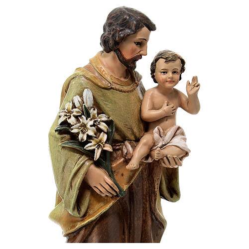 Imagem São José com Menino Jesus pasta de madeira pintada 20 cm 2