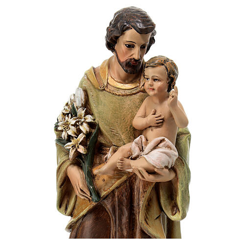 Imagem São José com Menino Jesus pasta de madeira pintada 20 cm 4