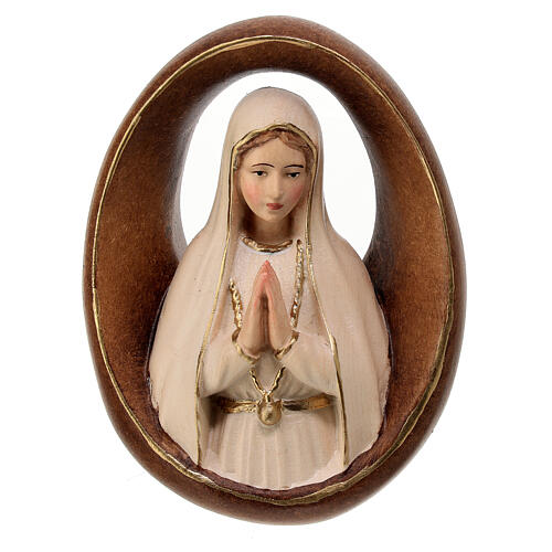 Oval sculpture of Our Lady of Fatima, painted wood of Val Gardena 1