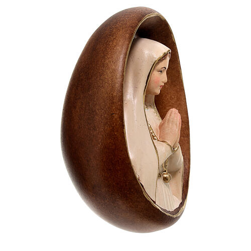 Oval sculpture of Our Lady of Fatima, painted wood of Val Gardena 3