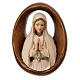 Oval sculpture of Our Lady of Fatima, painted wood of Val Gardena s1