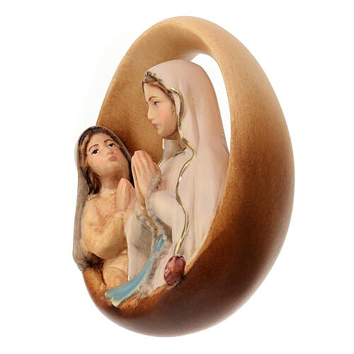 Statuette ovale Notre-Dame de Lourdes et Bernadette bois peint Val Gardena 2