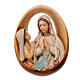 Statuette ovale Notre-Dame de Lourdes et Bernadette bois peint Val Gardena s1