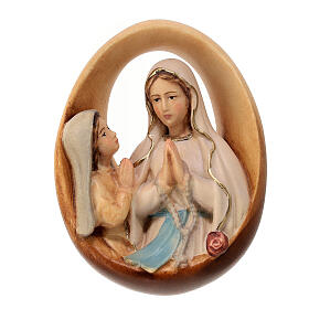 Owalna Madonna z Lourdes z Bernadettą, drewno malowane, Val Gardena