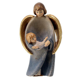 Guardian angel with child statue painted Valgardena linden 36 cm