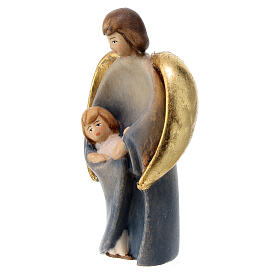 Guardian angel with child statue painted Valgardena linden 36 cm