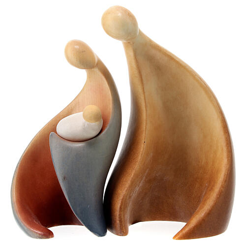 Modern Holy Family statue in painted Val Gardena maple 36 cm 1