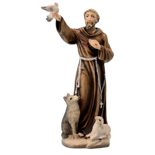 Statua San Francesco con animali tiglio dipinto Valgardena 1