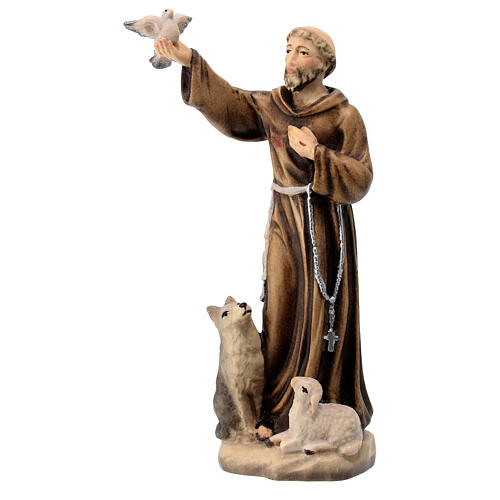 Statua San Francesco con animali tiglio dipinto Valgardena 2