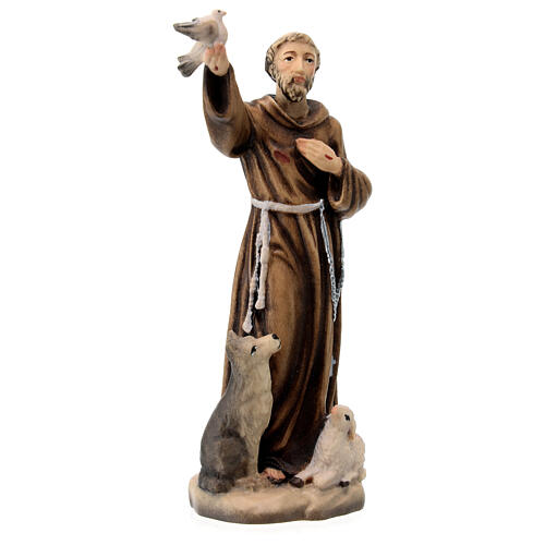 Statua San Francesco con animali tiglio dipinto Valgardena 3