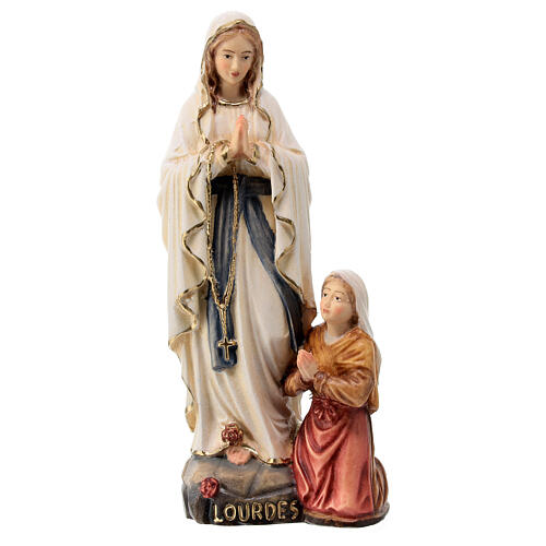 Estatua Virgen Lourdes con Bernadette tilo pintado Val Gardena 1