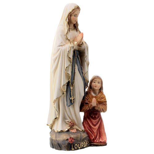 Estatua Virgen Lourdes con Bernadette tilo pintado Val Gardena 3
