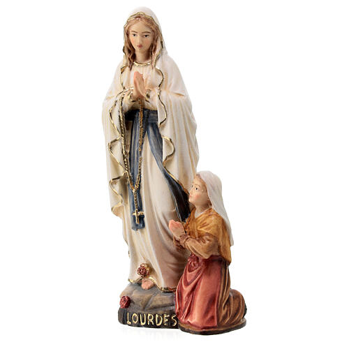 Statue Notre-Dame de Lourdes avec Bernadette tilleul peint Val Gardena 2