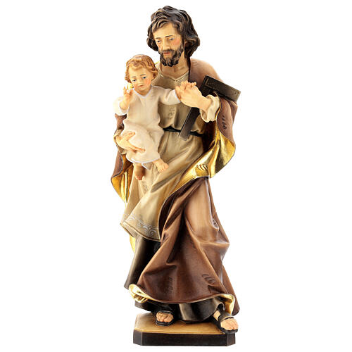 Heiliger Josef mit dem Jesuskind, Ahornholz, in Braun- und Beigetönen koloriert, Grödnertal 1