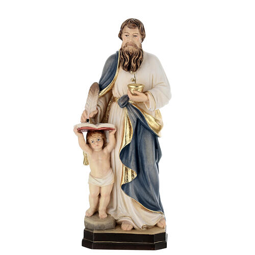 San Mateo Evangelista con ángel estatua madera Val Gardena 1