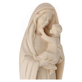 Modern Virgin Mary statue in natural wood from Val Gardena