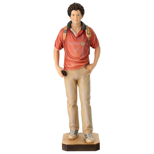 Blessed Carlo Acutis statue in colored Valgardena wood 1