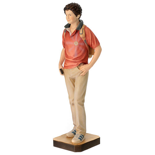 Blessed Carlo Acutis statue in colored Valgardena wood 3