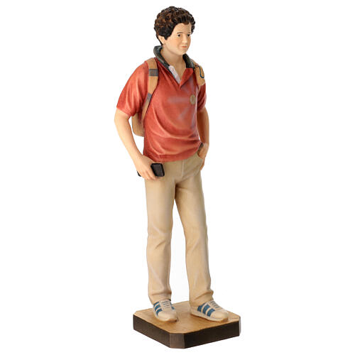 Blessed Carlo Acutis statue in colored Valgardena wood 5
