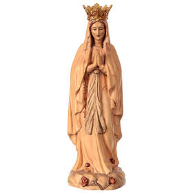 Estatua Virgen de Lourdes con corona madera de tilo Val Gardena oro