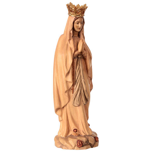 Statua Madonna di Lourdes con corona legno di tiglio Val Gardena in oro 5