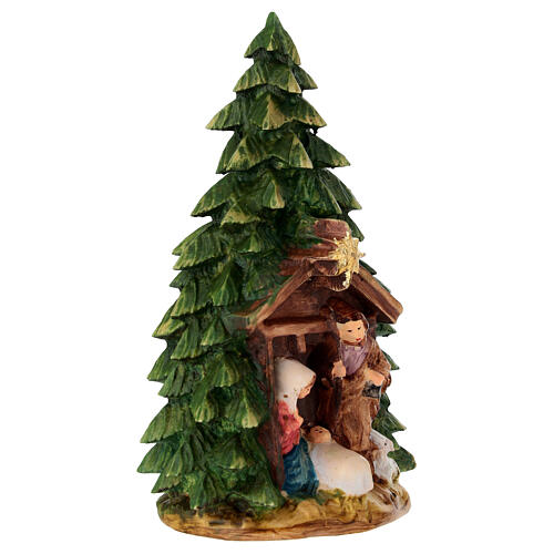 Sapin de Noël avec Sainte Famille en bois coloré du Val Gardena 3