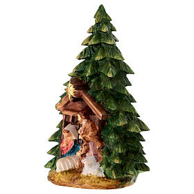 Albero di natale con Sacra famiglia legno colorato Val Gardena