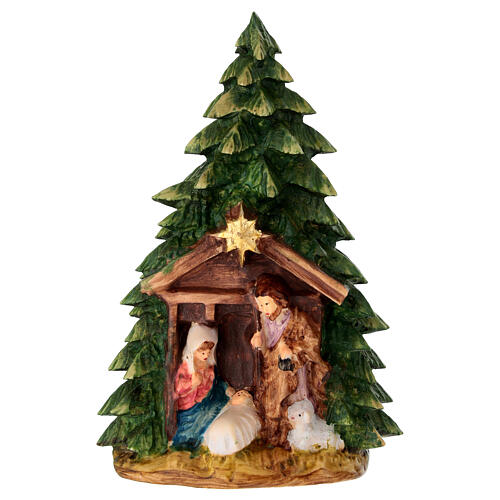 Albero di natale con Sacra famiglia legno colorato Val Gardena 1