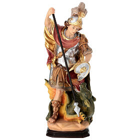 Saint George and the Dragon painted wood statue, Val Gardena