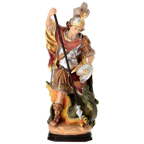 Saint George and the Dragon painted wood statue, Val Gardena 1