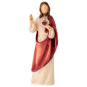 Modern style Sacred Heart of Jesus statue, coloured wood, Val Gardena