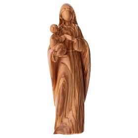 Madonna con Bambino volti stilizzati legno d'ulivo Val Gardena