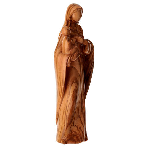 Virgin Mary and Child Statue with Stylized Faces Val Gardena Olive Wood 5